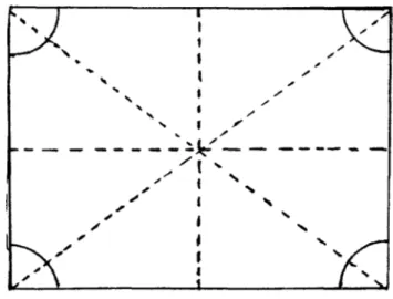 Figure 2: Le plan originel: axialités verticales et  horizontales ; angles de rencontre des vecteurs ;  diagonales harmonique (du coin inférieur gauche vers le  coin supérieur droit) et disharmonique (du coin  inférieur droit vers le coin supérieur gauche)