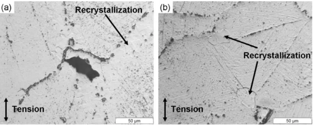 Fig. 7. Comparison of ruptured samples reduction in area between 850 °C/70 MPa and 950 °C/35 MPa.