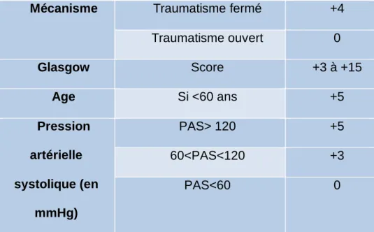 Tableau 3 : Score MGAP 