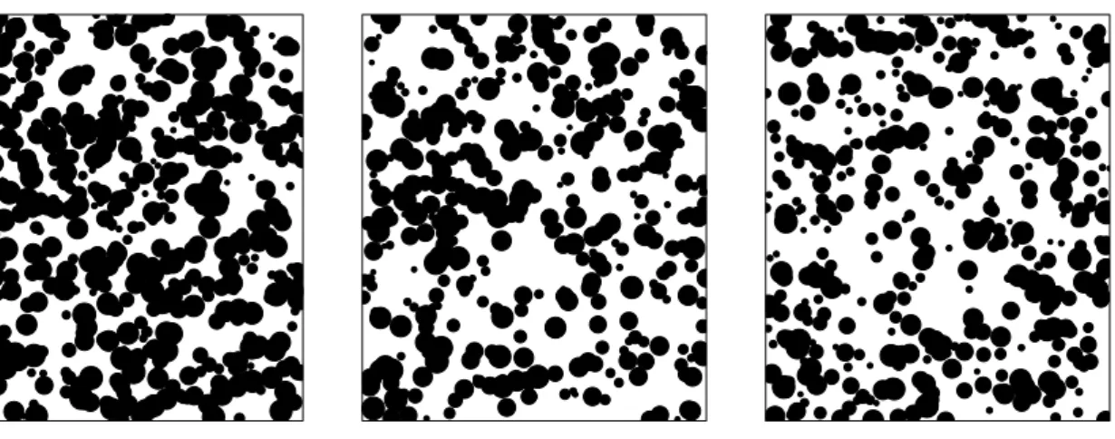 Figure I.4 – Simulation sur une fenˆ etre Λ = [0, 15] 2 , z = 2 et Q une loi uniforme U ([0.1, 0.5])