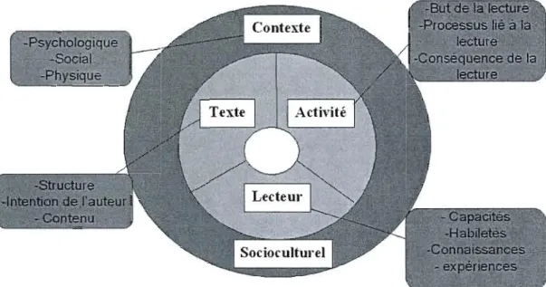 Figure 1.  Schéma du  processus dynamique  de  lecture de  Sweet  et  Snow  (2003)  et  de Giasson  (2003) 