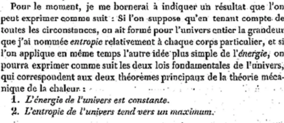 Figure 11 Conclusion de l’article de Clausius de 1865 se référant à un système adiabatique  isolé