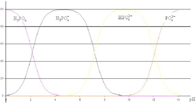 Figure 7 : Prédominance des espèces chimiques phosphatées en solution aqueuse en fonction  du pH 