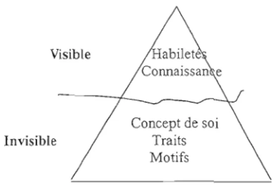 Figure 2 ..1.2.1a  Le  modèle de  l'iceberg pour illustrer les différents  niveaux de compétence  (Spencer et Spencer,  1993, p