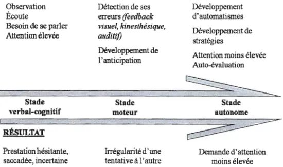 Figure  2.5  Les trois phases dans le processus d'apprentissage selon Schmidt (1999) avec  leurs implications pour l'apprenant