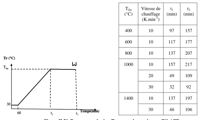 Figure  II.20. Programme de chauffage pour la pyrolyse en TG-ATD 