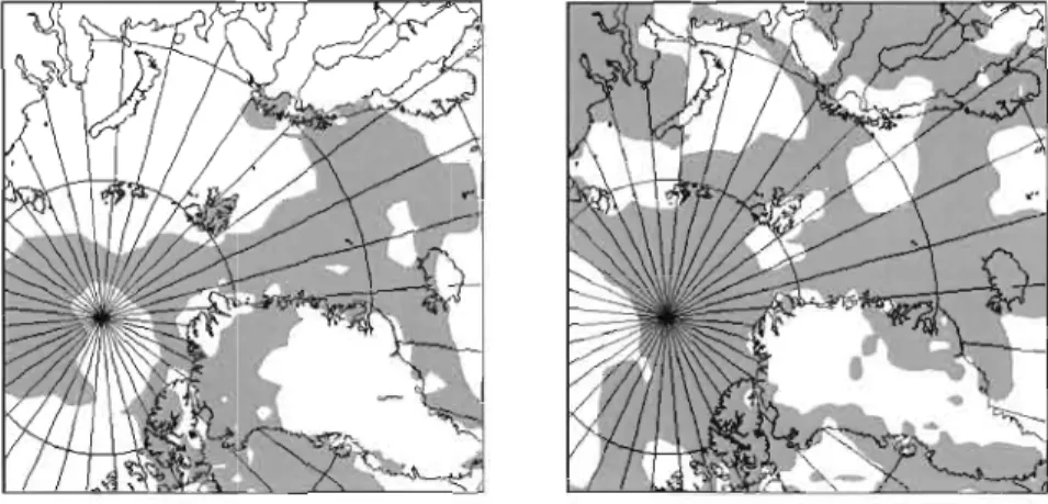 figure 2.8:  Domaine significatif de  février (à gauche) et de mars (à droite)  1995  calculé à  l'aide du test  de T -Student