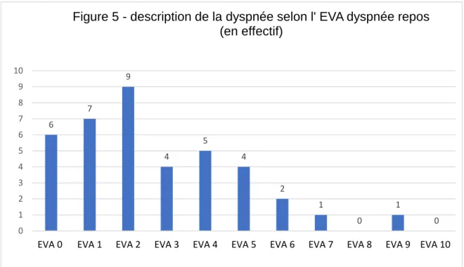 Figure 5 - description de la dyspnée selon l' EVA dyspnée repos  (en effectif)