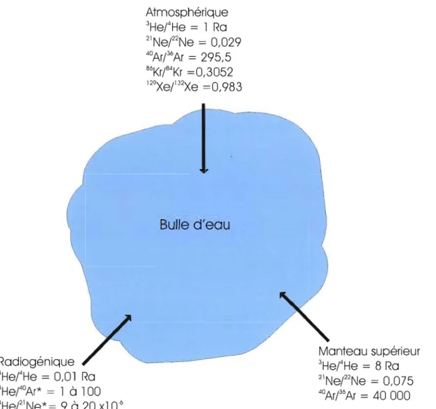 Figure 1.3  : Sources des gaz rares dans l'eau porale. 