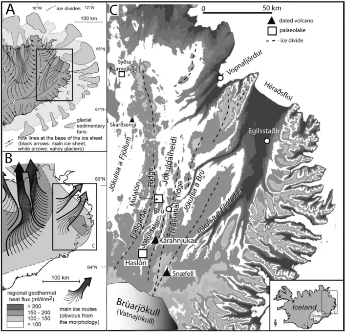 Fig. 1. Location of the study area and ice-stream characteristics.