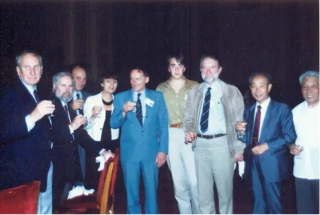 Fig. 2. INQUA Congress in Beijing, China, in August 1991. From left to right: A.A. Alekseev (VP), Edward Derbyshire, Andrei Velichko, Liliane Faure, Hugues Faure, INQUA President, Olivier Faure, Jim Bowler (VP), Liu Tungsheng (VP), a Chinese Ofﬁcer.