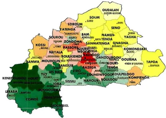 Figure 1.3  Carte des  45  provinces du  Burkina Faso et leurs  capitales 