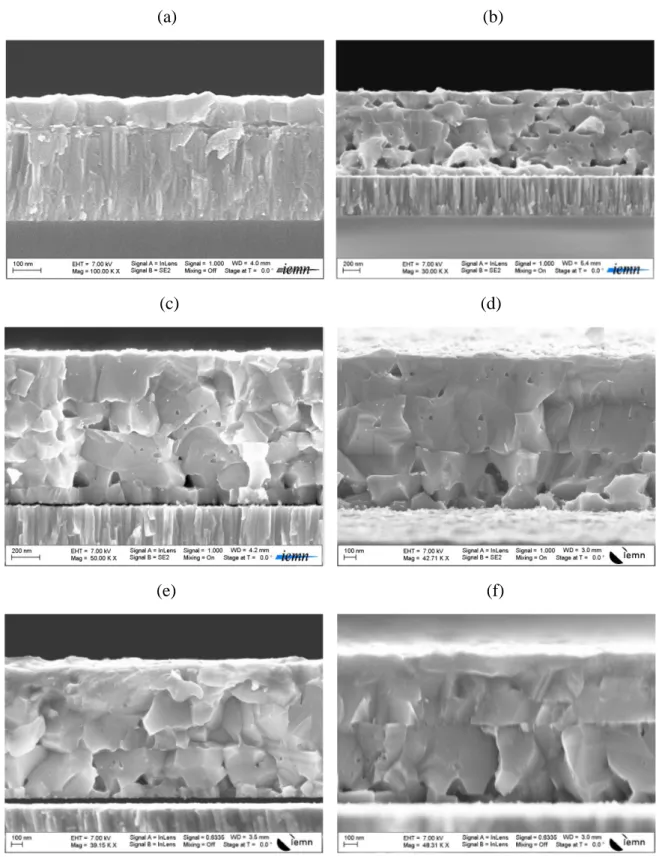 Figure 2.4: SEM cross sectional images of (a) 100nm-thick adhesion layer annealed for  5min