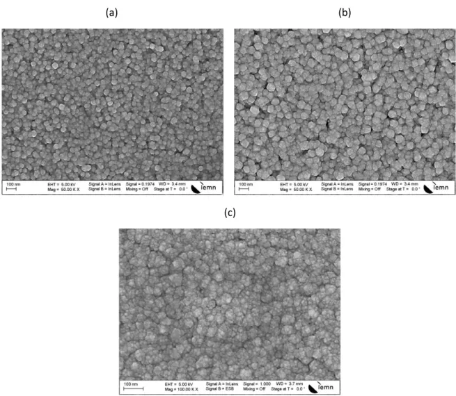 Figure 3.4: SEM images of CB-deposited CdS thin films at 80 o C for different deposition  times