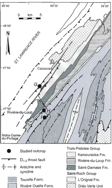 Figure 1.3:  Geological  map  !Tom  the  Seigneuries  Nappe  in  the  Rivière-du-Loup  region  (modified  from  Vallières,  1987)