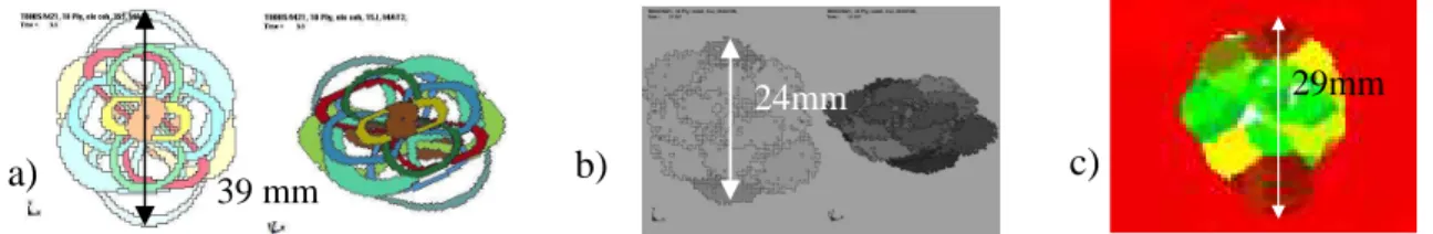 Figure 3. a) Delaminated cohesive or b) saturated elements model, and c) DT 15J C-Scan