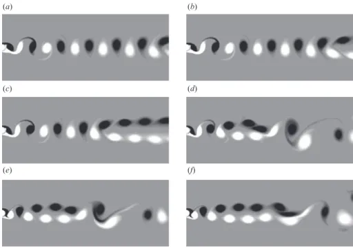 Figure 2. Contours of vorticity of the two-dimensional base flow past a cylinder undergoing several amplitudes of rotation at Re = 300