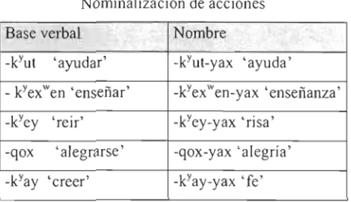 Cuadro 3.21  Nominalizaci6n de  acciones 