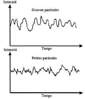 Figure III. 3 : Exemple de fluctuations d’intensité pour de grosses et petites particules 