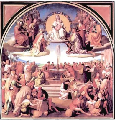 Fig.  8 Friedrich Overbeck,  Le  Triomphe de  la  Religion dans  l'Art,  1829-1840,  huile  sur toile,  389 x 390 cm,  Stadelsches  Kunstinstitut,  Frankfurt am Main