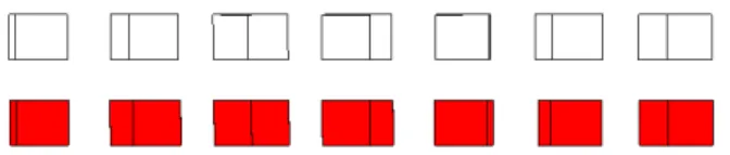 Fig. 13. Experiment 3.2 : Boxes representative of the time evolution of the rotation. White boxes (top) represent the simulated movement