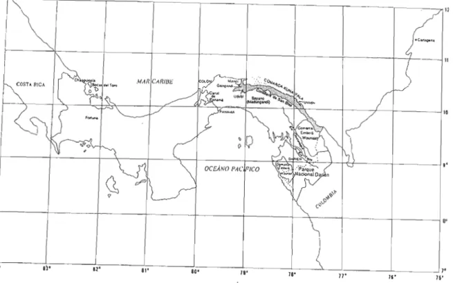 Figure 1.1  Carte géographique de  la  Comarca Kuna Yala du  peuple Kuna au  Panama Source:  Stout,  D.B