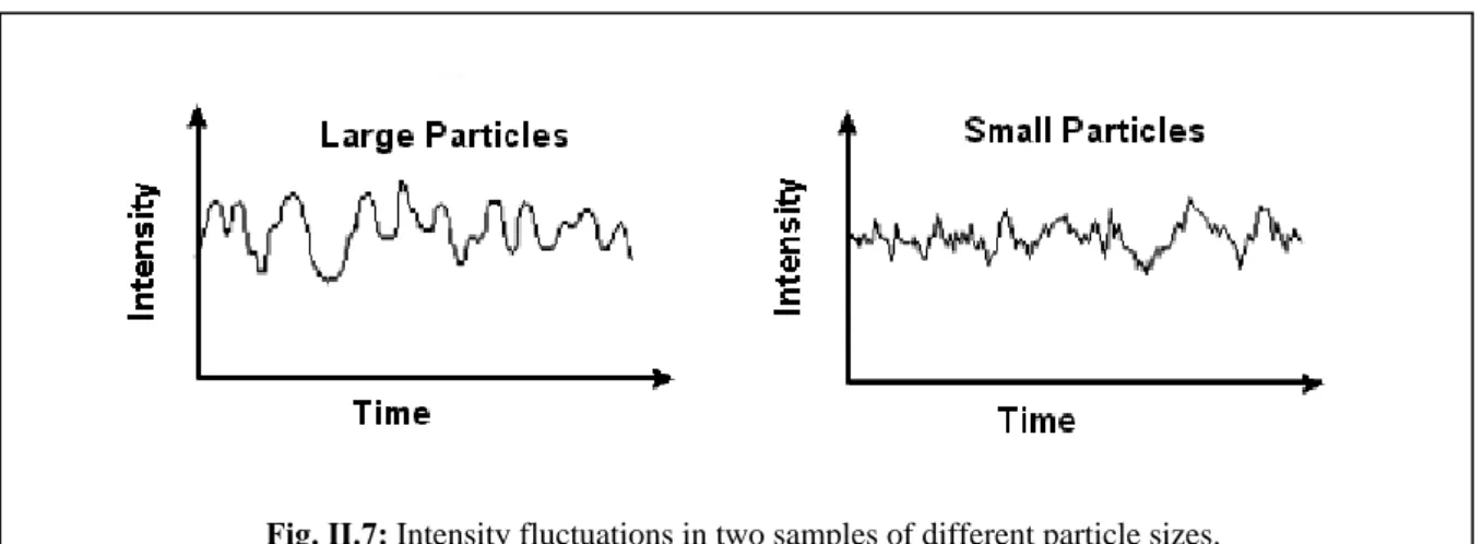 Fig. II.7: Intensity fluctuations in two samples of different particle sizes. 