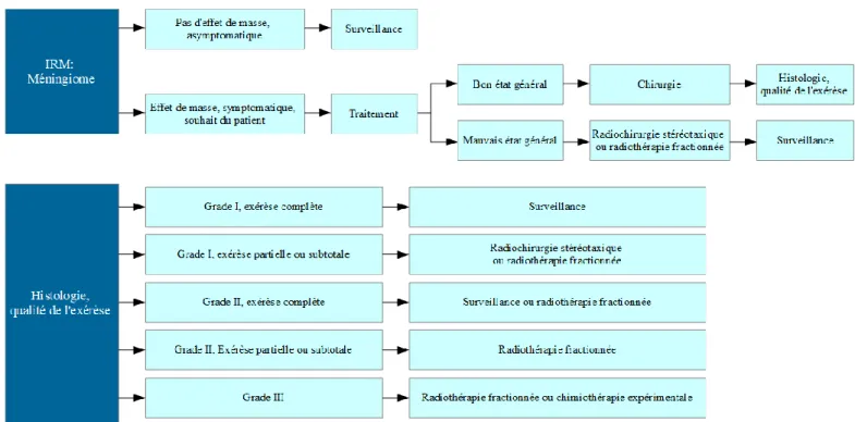 Figure 4 : Recommandations EANO 2016 pour la prise en charge thérapeutique  des méningiomes, d’après Goldbrunner et al., 2016 (33)