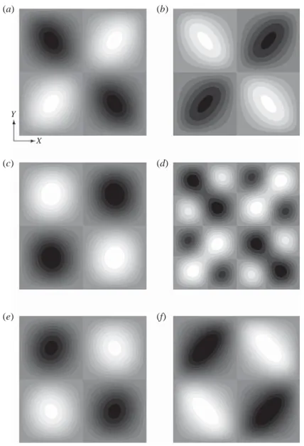 Figure 6. Pulsating inertial corrections ˜ ψ 1u represented in greyscale for various Womersley numbers α