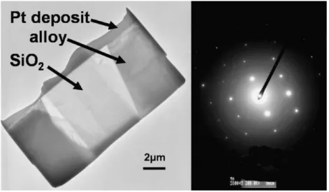 Fig. 5. TEM bright ﬁeld image and SAD pattern from a near-surface cristobalite precipitate.