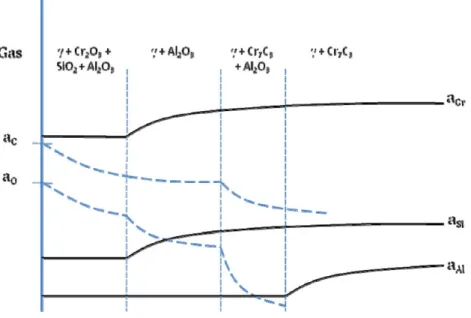 Fig. 8. Schematic view of component diffusion proﬁles in subsurface reaction zone.
