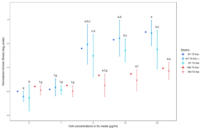 Figure 3.2 La concentration optimale de CsA pour la réponse des souches BY n’est pas différente de 10  µg/ml