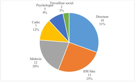 Figure 4. Répartition des professionnels interviewés selon leur métier. N=59. 