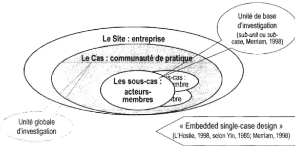 Figure 6 : Schématisation des unités d'investigation: le site, le cas et les sous-cas  Unité de base  d'investigation  (sub-unit ou sub­