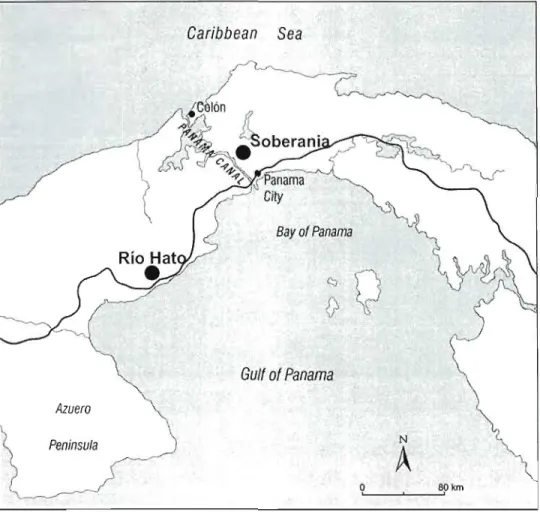 Figure  1.1:  Sites  across  the  Isthmus  of  Panama.  Soberania:  2226  mmlyear and Rio Hato: 1107 mmlyear