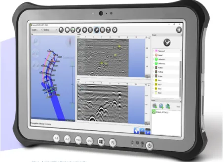 Figure 1.5:  uNext by IDS displaying a multiple-view screen with geo-referenced features on the left side  and GPR radargrams on the right-hand side