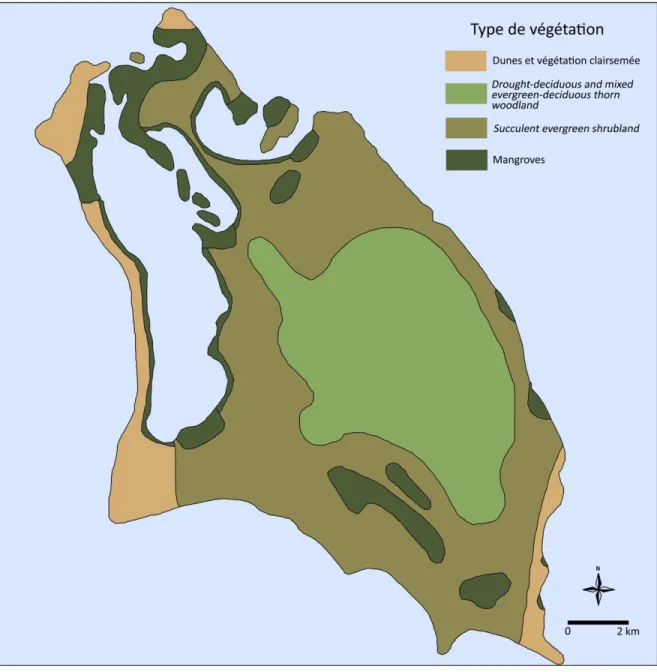 Figure 2 : Carte de la végétation à Barbuda. Adaptée de Areces-Mallea et al. 1999. 