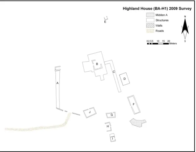 Figure 7 : Plan du site Highland House réalisé par le BHEP en 2009. (Perdikaris et al