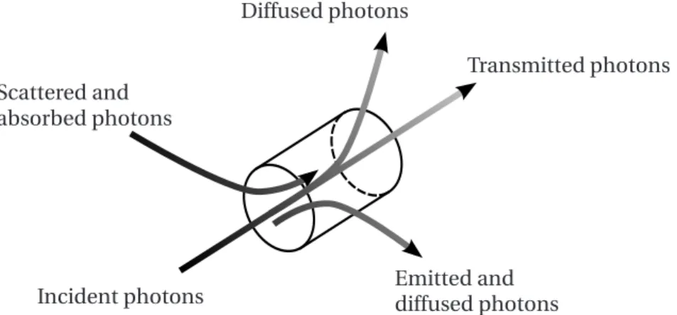 Figure 6.7: Possible interactions between a photon beam and a volume of gas.