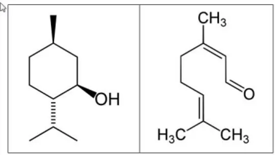 Figure 12. Structure du menthol (à gauche) et du géraniol (à droite) 
