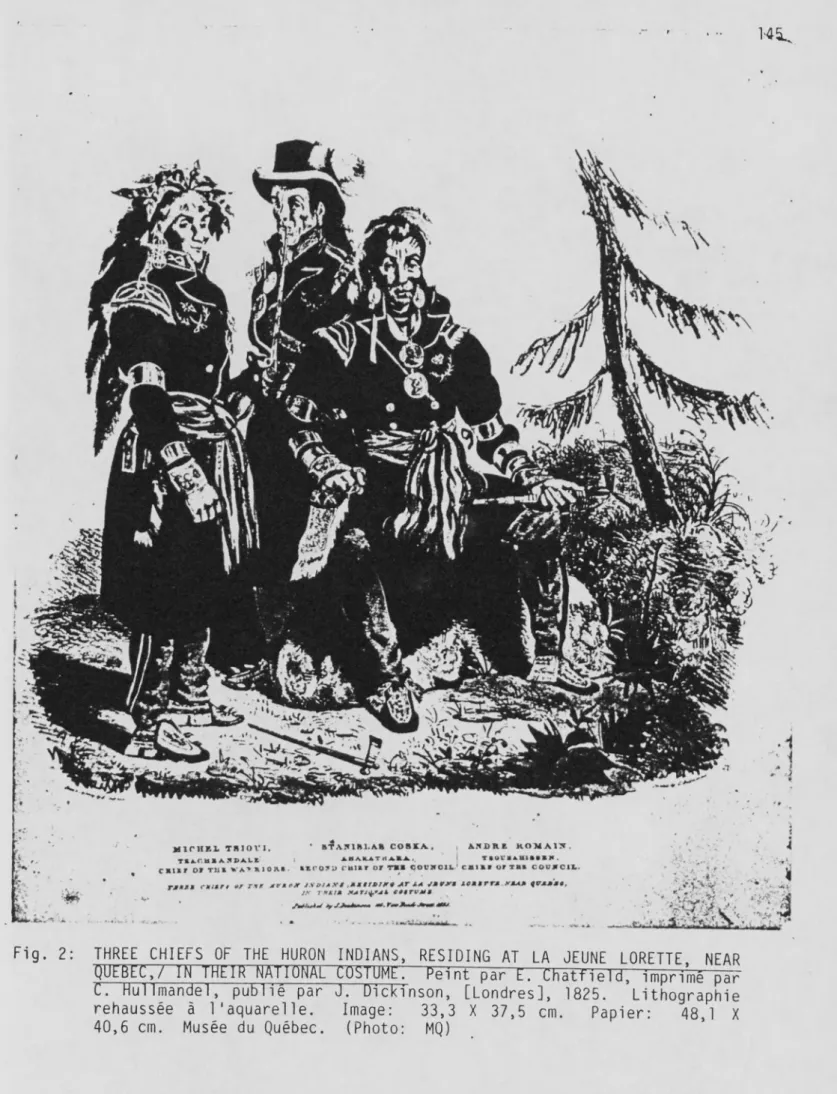 Fig. 2: THREE CHIEFS OF THE HURON INDIANS, RESIDING AT LA JEUNE LORETTE NEAR 