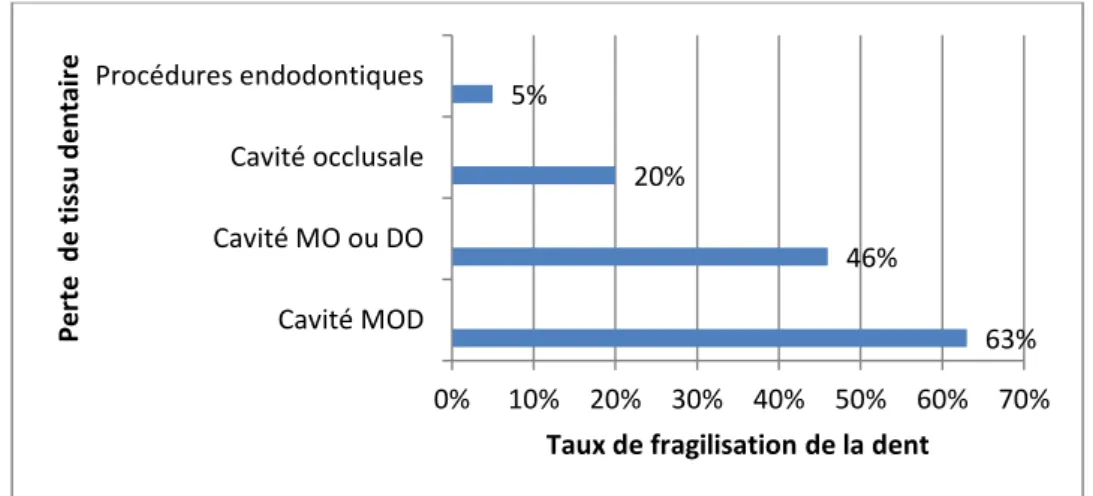 Figure 6 : perte de résistance d'une dent selon la perte de tissu [115] 