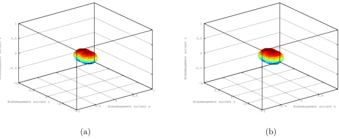 Figure 1.12 – Endommagement dû à la traction suivant toutes les directions (a) à F = F max , (b) après F max