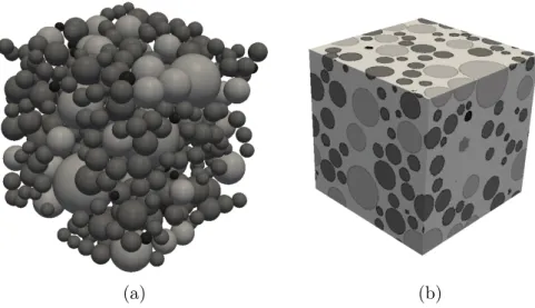 Figure 1.22 – Projection de sphères sur un maillage tétraédrique (a) sphères à projeter, (b) projection obtenue