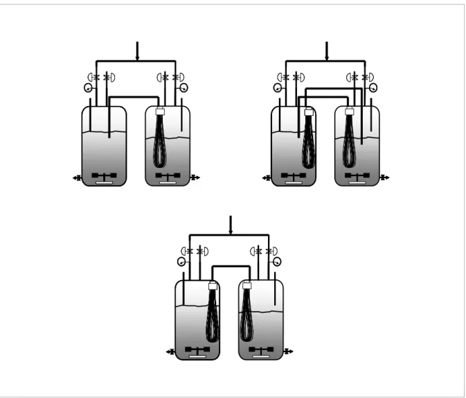 Figure II-2.  Représentation des différentes possibilités d’arrangement du ou des modules de filtration