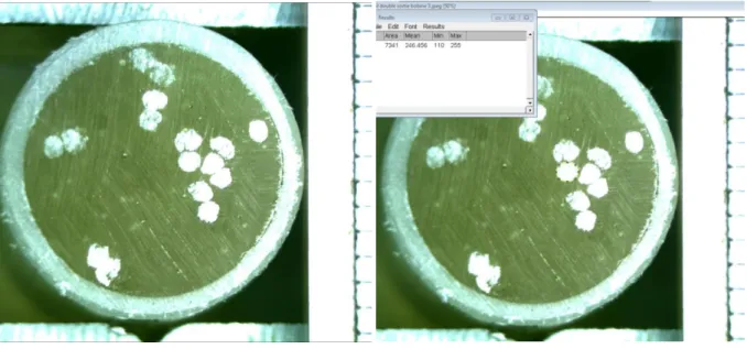 Figure 28 a et b : Vue en coupe des sections transverses des fils/ Illustration d’une mesure 