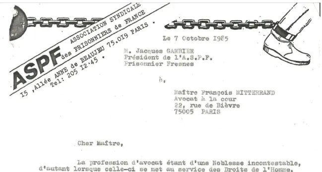 Figure 1 : Lettre de Jacques Gambier à Maître François Mitterrand, 7 octobre 1985 