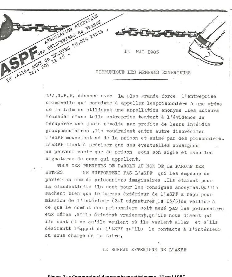 Figure 2 : « Communiqué des membres extérieurs », 13 mai 1985 
