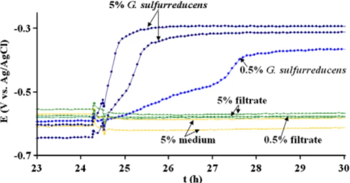 Fig. 1 shows the variation of the open circuit potential (E oc ) as a function of time for eight separate experiments performed with mild steel