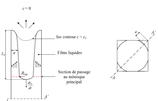 Fig. 2.11 – Schéma explicatif pour le calcul du taux d’évaporation. Les dimensions sont arbitraires.